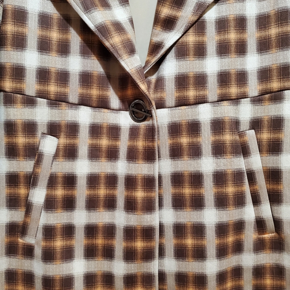 Solitaire Plaid Toggle Closure Polyester Fall Jacket Size M Y2K - Picture 5 of 13